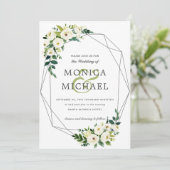 White Bloom | Floral Geometric Botanical Weddensch Kaart (Staand voorkant)