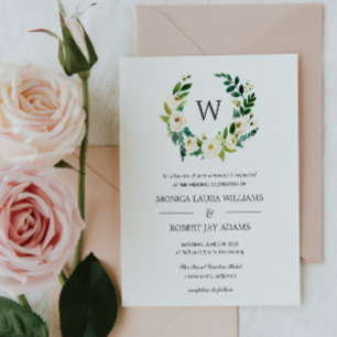 White Bloom Floral Monogram Weddenschap Kaart
