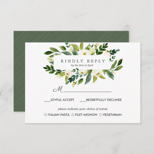 White Bloom FrameWedding Reactie RSVP MAALTIJD opt (Voorkant / Achterkant)