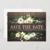 White Bloom hout Bloemen BRUILOFT de datum opslaan Aankondigingskaart (Voorkant / Achterkant)