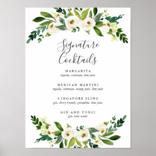 White Bloom Signature Cocktail Menu Sign. Poster