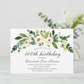 White Blooming Flower 100th Birthday Party Invite Kaart (Staand voorkant)