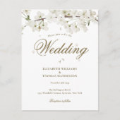 White Blossom Bloemen Goud Script Bruiloft Uitnodiging Briefkaart (Voorkant)