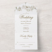 White Blossom Floral Gold Script Monogram Weddensc All In One Uitnodiging (Binnen)