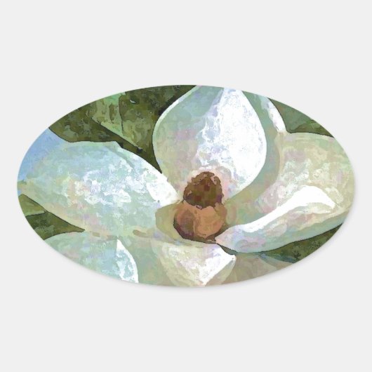 White Blossoming Magnolia Ovale Sticker (Voorkant)
