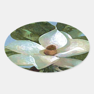 White Blossoming Magnolia Ovale Sticker