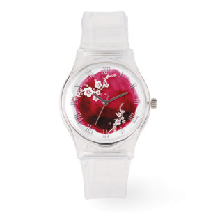 White Blossoms waterverf spot Roman Numerals W Horloge