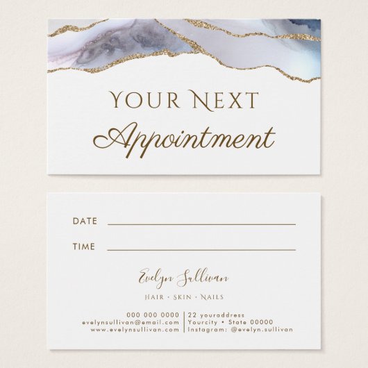 White Blue Agate Appointment Card Visitekaartje (Voorkant /achterkant)