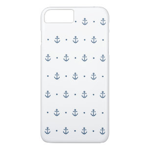 White Blue Anchor Pattern Nautical iPhone 8 Plus / 7 Plus Hoesje