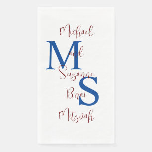 White Blue Burgundy B'nai Mitzvah Name Monogram Servet