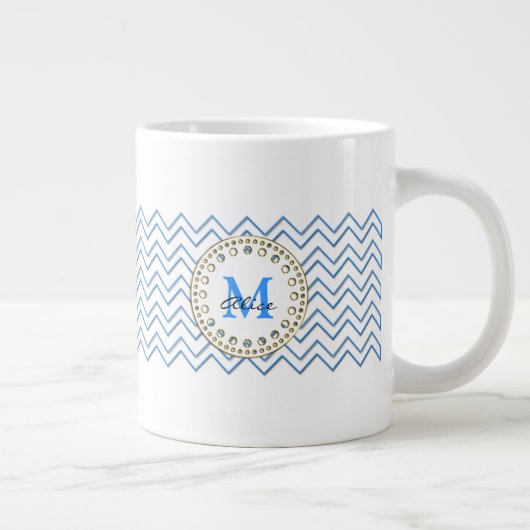 White Blue Chevron Pattern Mok (Rechts)