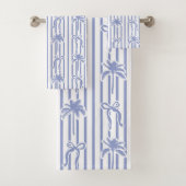 White Blue Coastal Palm Trees Bows Stripes Pattern (En situation)