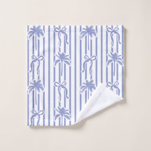 White Blue Coastal Palm Trees Bows Stripes Pattern Bad Handdoek (Wasdoekje)