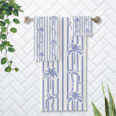White Blue Coastal Palm Trees Bows Stripes Pattern Bad Handdoek