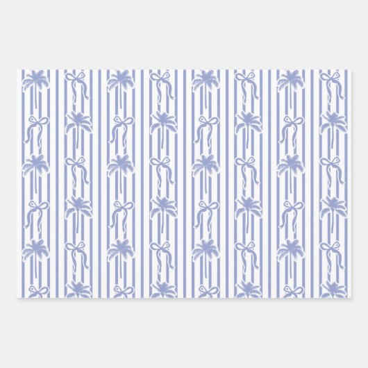 White Blue Coastal Palm Trees Bows Stripes Pattern Inpakpapier Vel (Voorkant 2)