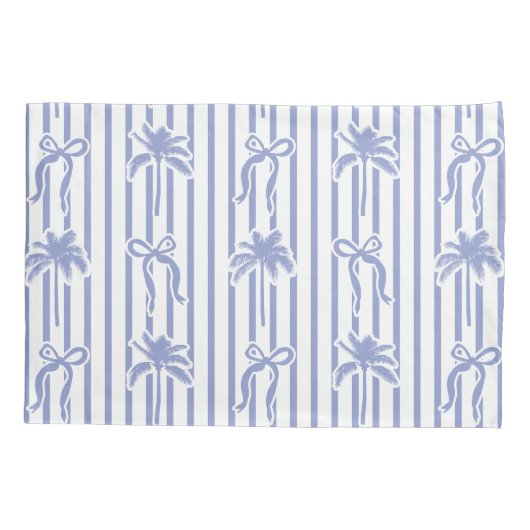 White Blue Coastal Palm Trees Bows Stripes Pattern Kussensloop (Achterkant)