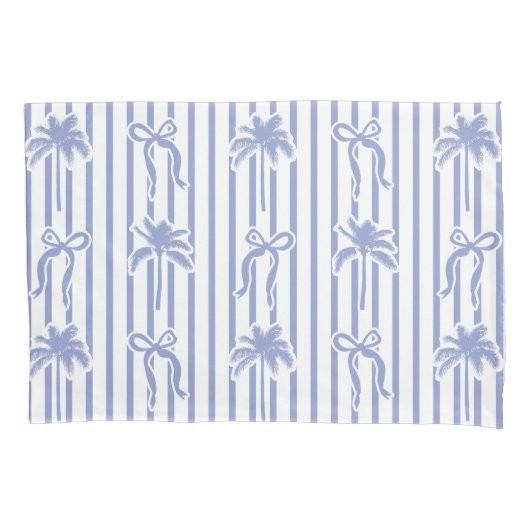 White Blue Coastal Palm Trees Bows Stripes Pattern Kussensloop (Voorkant)