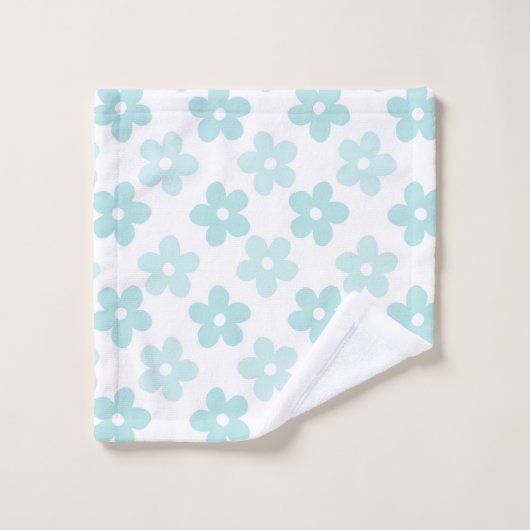 White Blue Daisy Flowers Retro Pattern Bad Handdoek (Wasdoekje)