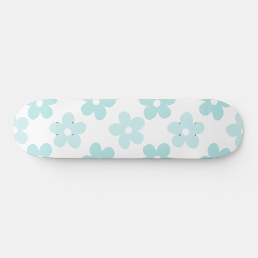 White Blue Daisy Flowers Retro Pattern Skateboard (Horizontaal)