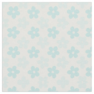 White Blue Daisy Flowers Retro Pattern Stof
