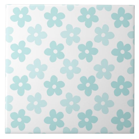 White Blue Daisy Flowers Retro Pattern Tegeltje (Voorkant)