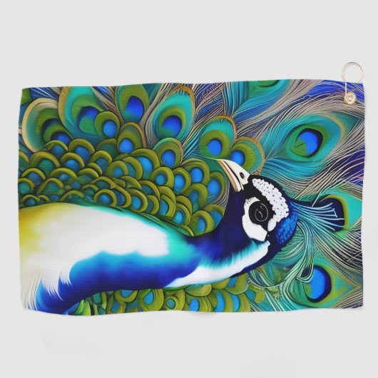 White blue en Green Piebald Peacock Golfhanddoek (Horizontaal)