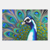 White blue en Green Piebald Peacock Inpakpapier Vel (Voorkant 3)