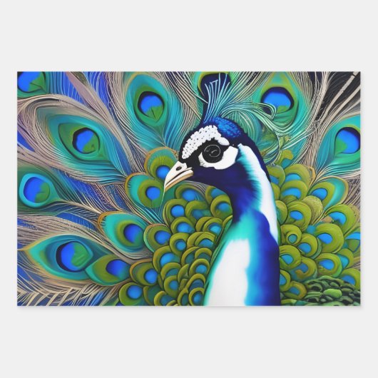White blue en Green Piebald Peacock Inpakpapier Vel (Voorkant 2)