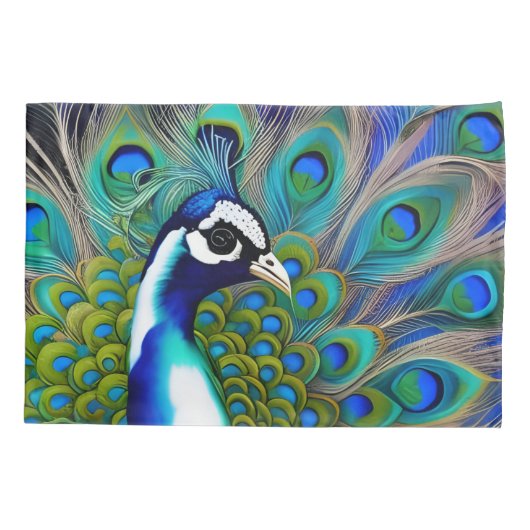 White blue en Green Piebald Peacock Kussensloop (Achterkant)