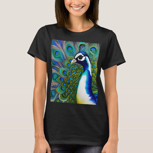White blue en Green Piebald Peacock T-shirt (Voorkant)