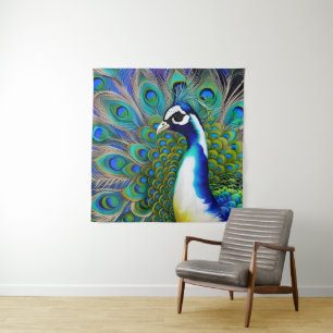 White blue en Green Piebald Peacock Wandkleed