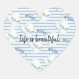 White Blue Floral Eucalyptus Stripes Hart Sticker