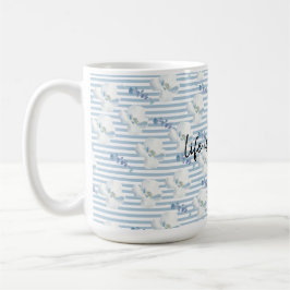 White Blue Floral Eucalyptus Stripes Koffiemok