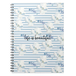White Blue Floral Eucalyptus Stripes Notitieboek