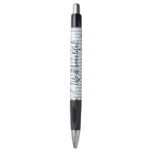 White Blue Floral Eucalyptus Stripes Pen