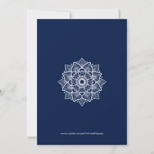 White & Blue Floral Mandala Vrijgezellenfeest Invi Kaart (Achterkant)