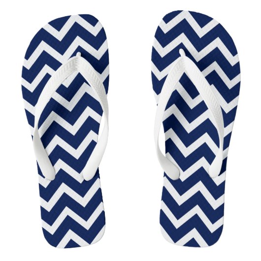 White & Blue Geometric Zigzag Chevron Teenslippers (Voetbed)