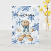White Blue Gingerbread Man Cookie Christmas Kaart (Gele Bloem)