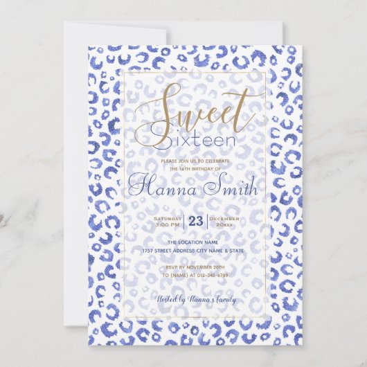 White Blue Glitter Leopard Animal Print (Voorkant)