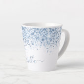 White blue glitter name script latte mok (Rechterhoek)