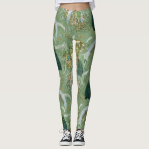 White & Blue-green Royal-Peacocks Fantasy Leggings