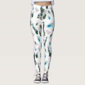 White & Blue-green Royal-Peacocks Fantasy Leggings (Voorkant)