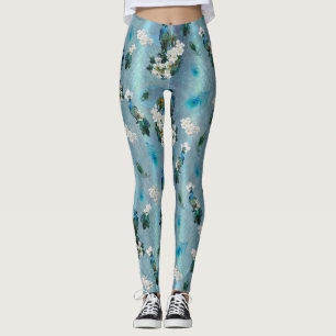 White & Blue-green Royal-Peacocks Fantasy Leggings