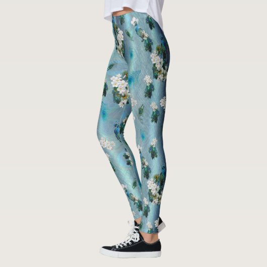 White & Blue-green Royal-Peacocks Fantasy Leggings (Links)
