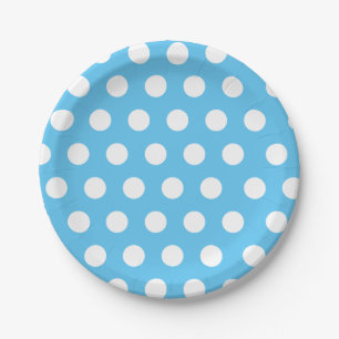 White & Blue Medium-Sized Polka Dot Chic Papieren Bordje
