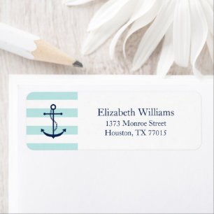 White Blue Mint Anchor en Stripes Etiket