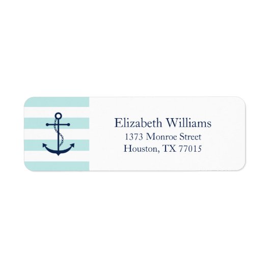 White Blue Mint Anchor en Stripes Etiket (Voorkant)