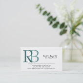 White Blue Modern Monogram Visitekaartje (Staand voorkant)