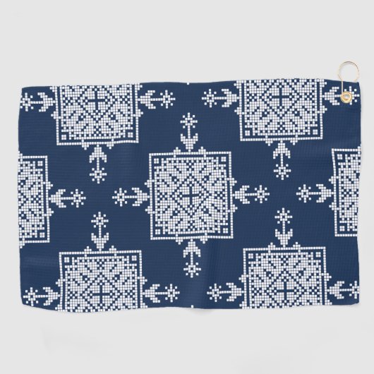 White Blue Mosaic Aztec Pattern Indian Mexican Eth Golfhanddoek (Horizontaal)