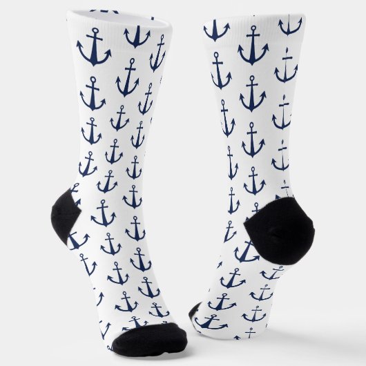 White Blue Nautical Anchor Pattern Sokken (Gebogen)